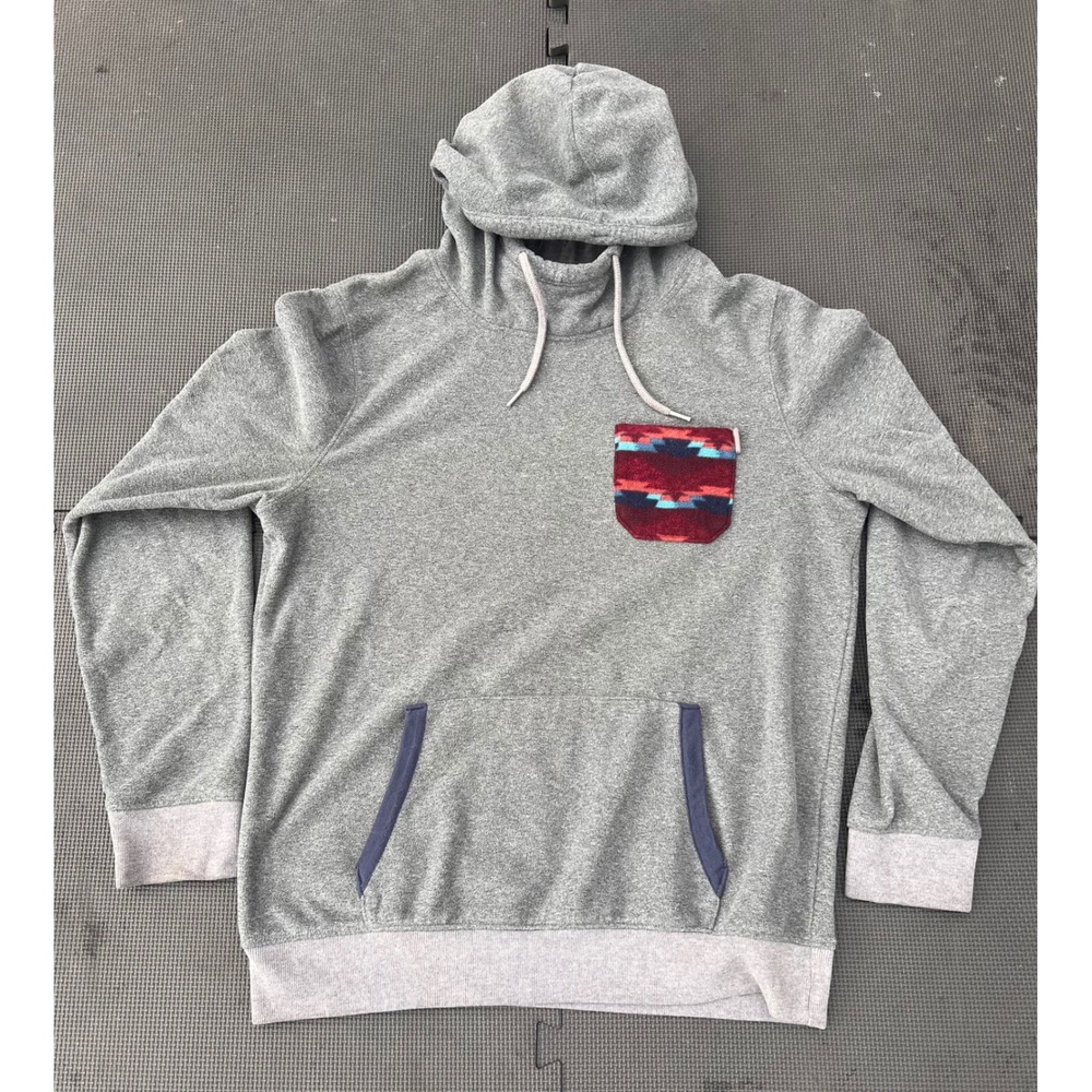 Hollister Gray Hoodie Aztec Pocket‎ Pullover Sweatshirt Mens Medium